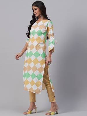 women multi cotton checked printed straight kurta 3