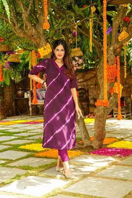 Beautiful purple colour musleen leheriya printed rajasthani kurta set for festive looks 1