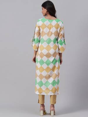 women multi cotton checked printed straight kurta 4
