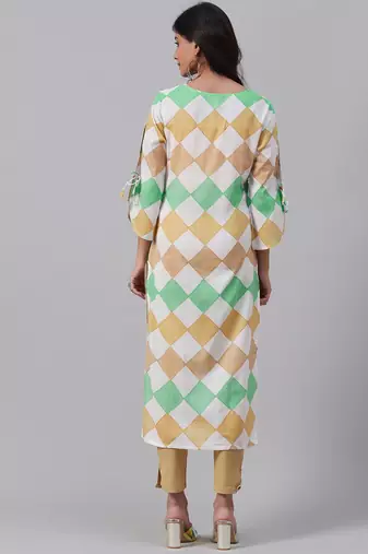 women multi cotton checked printed straight kurta