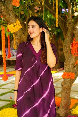 Beautiful purple colour musleen leheriya printed rajasthani kurta set for festive looks 3