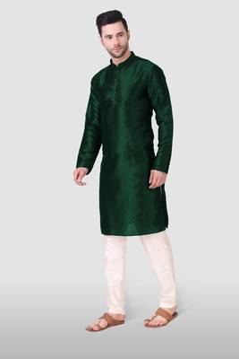 Ethnic green art silk kurta payjama set for ethnic festive traditional looks 3