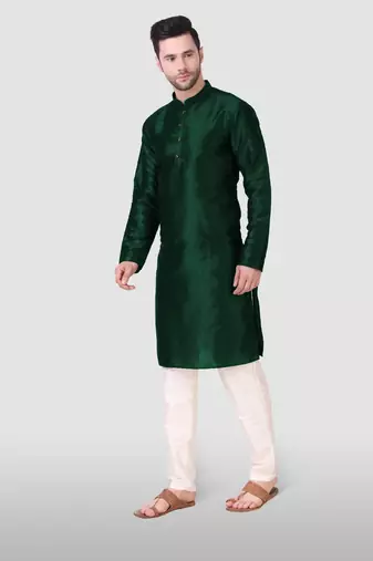 Ethnic green art silk kurta payjama set for ethnic festive traditional looks