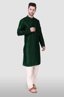 Ethnic green art silk kurta payjama set for ethnic festive traditional looks 4