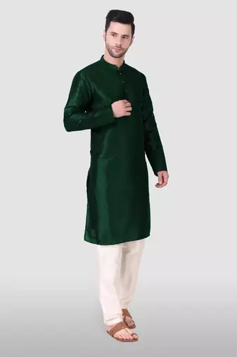 Ethnic green art silk kurta payjama set for ethnic festive traditional looks