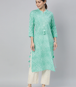 women sea green cotton leheriya printed straight kurta