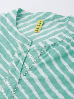 women sea green cotton leheriya printed straight kurta 2
