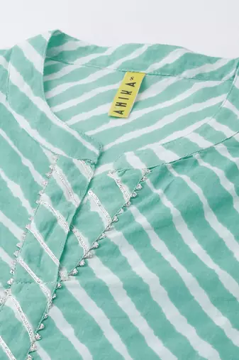 women sea green cotton leheriya printed straight kurta