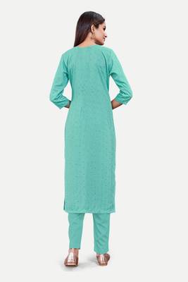 Blue colour cotton fabric readymade suit with resham work for formal looks 2