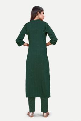 Green colour cotton fabric readymade suit with resham work for formal looks 2
