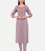 Lavender colour cotton fabric readymade suit with resham work for formal looks
