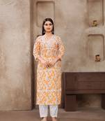 Smart and ethnic cotton fabric yellow chikankari work kurta set