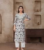 Smart and ethnic cotton fabric grey chikankari work kurta set