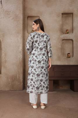 Smart and ethnic cotton fabric grey chikankari work kurta set 2