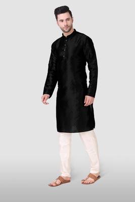 Ethnic black art silk kurta payjama set for ethnic festive traditional looks 3