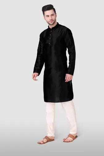 Ethnic black art silk kurta payjama set for ethnic festive traditional looks