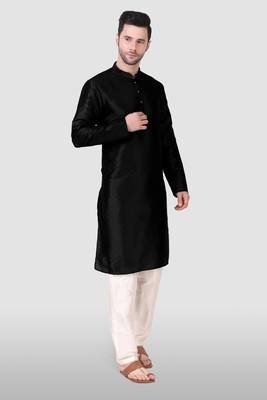 Ethnic black art silk kurta payjama set for ethnic festive traditional looks 4