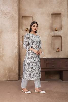 Smart and ethnic cotton fabric grey chikankari work kurta set 4