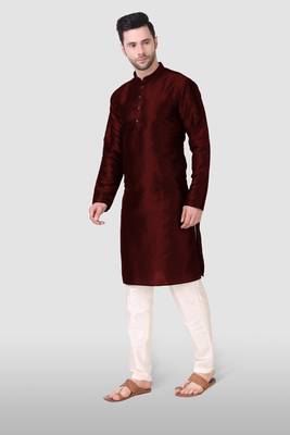 Ethnic maroon art silk kurta payjama set for ethnic festive traditional looks 3