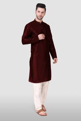 Ethnic maroon art silk kurta payjama set for ethnic festive traditional looks 4