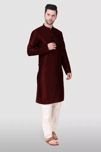 Ethnic maroon art silk kurta payjama set for ethnic festive traditional looks