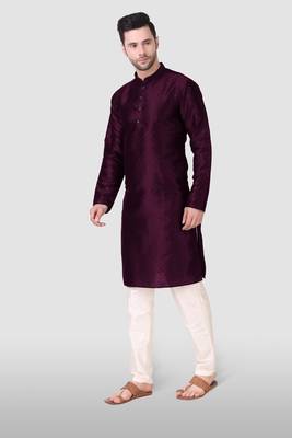 Ethnic purple art silk kurta payjama set for ethnic festive traditional looks 3