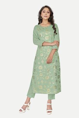 Pure festive looks sea green colour ethnic kurti with designer foil printed traditional looks 1