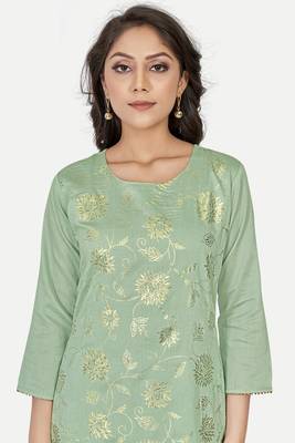 Pure festive looks sea green colour ethnic kurti with designer foil printed traditional looks 3