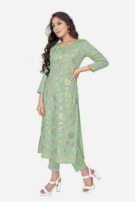 Pure festive looks sea green colour ethnic kurti with designer foil printed traditional looks 4