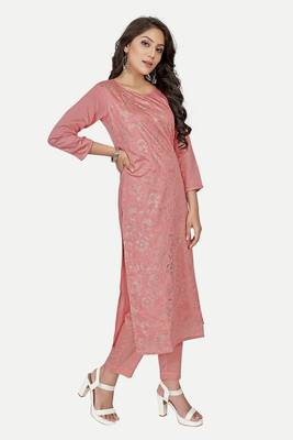 Pure festive looks pink colour ethnic kurti with designer foil printed traditional looks 4