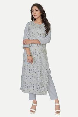 Pure festive looks grey colour ethnic kurti with designer foil printed traditional looks 1