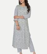 Pure festive looks grey colour ethnic kurti with designer foil printed traditional looks