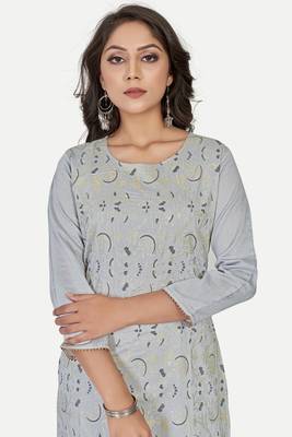 Pure festive looks grey colour ethnic kurti with designer foil printed traditional looks 3