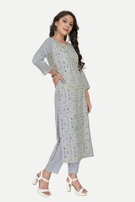 Pure festive looks grey colour ethnic kurti with designer foil printed traditional looks 4