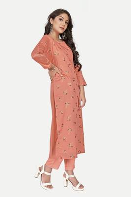 Pure festive looks orange colour ethnic kurti with designer foil printed traditional looks 4