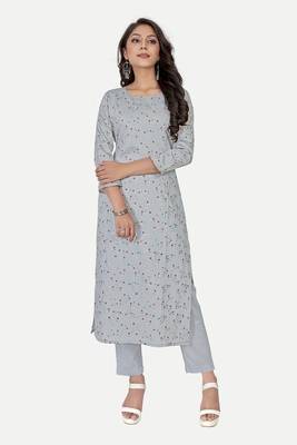 Pure festive looks grey colour ethnic kurti with designer foil printed traditional looks 1