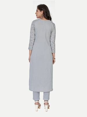 Pure festive looks grey colour ethnic kurti with designer foil printed traditional looks 2