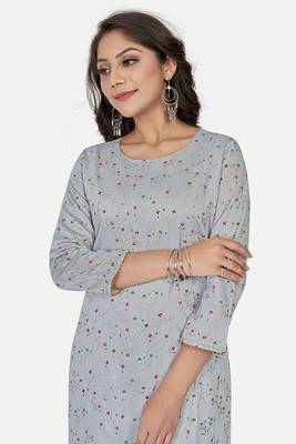 Pure festive looks grey colour ethnic kurti with designer foil printed traditional looks 3