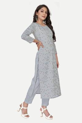 Pure festive looks grey colour ethnic kurti with designer foil printed traditional looks 4