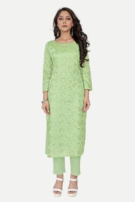 Pure festive looks green colour ethnic kurti with designer foil printed traditional looks 1