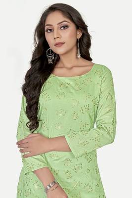 Pure festive looks green colour ethnic kurti with designer foil printed traditional looks 3