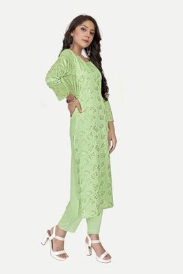 Pure festive looks green colour ethnic kurti with designer foil printed traditional looks 4
