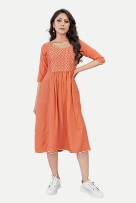 Pure festive looks orange colour ethnic kurti with designer embroidery work traditional looks 1