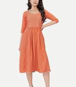 Pure festive looks orange colour ethnic kurti with designer embroidery work traditional looks