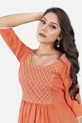 Pure festive looks orange colour ethnic kurti with designer embroidery work traditional looks 3