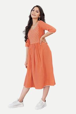 Pure festive looks orange colour ethnic kurti with designer embroidery work traditional looks 4