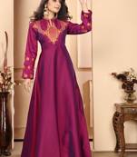 Heavy zari work purple colour graceful silk fabric partywear evening gown