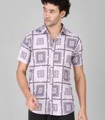 White colour pure classy looks designer printed linen blend shirt for men