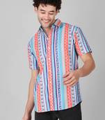 Blue colour pure classy looks designer printed linen blend shirt for men