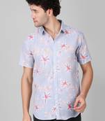 Blue colour pure classy looks designer printed linen blend shirt for men